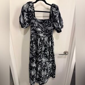Abercrombie & Fitch Emerson Poplin Puff Sleeve Floral Midi Dress